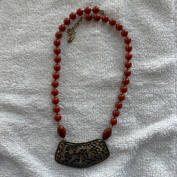 Vintage Sarah Coventry Carnelian Bead Choker with Tribal Pendant, 1960s - Picture 1 of 2
